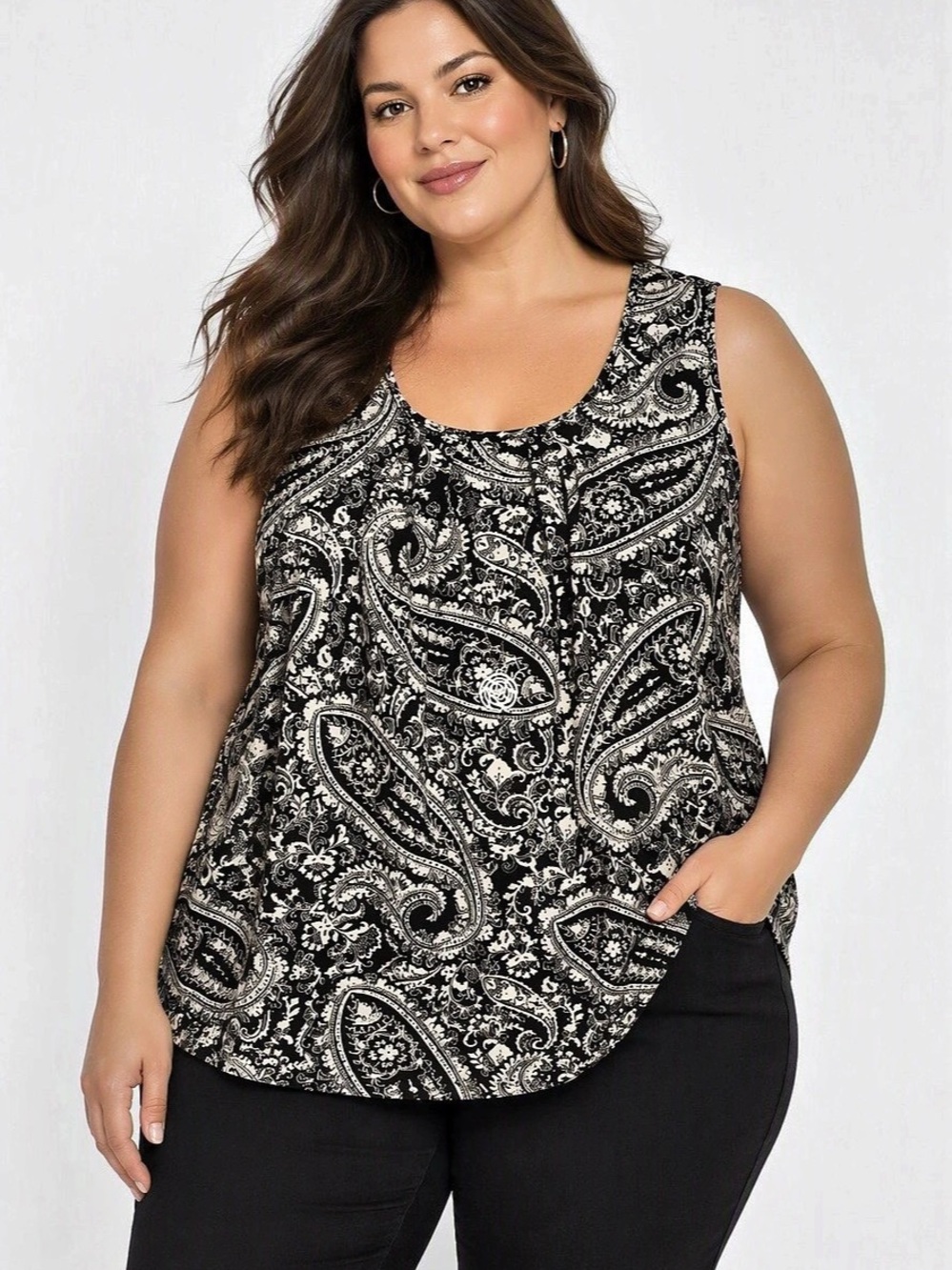 Mandy Evans Paisley Tank Top in Black & White Size 3X